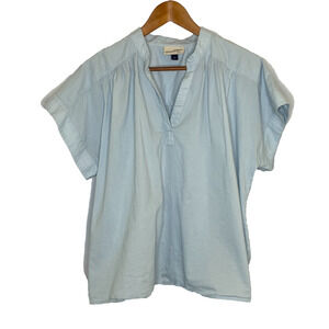 Women's Large Universal Thread Blue 100% Cotton V-Neck Popover Blouse